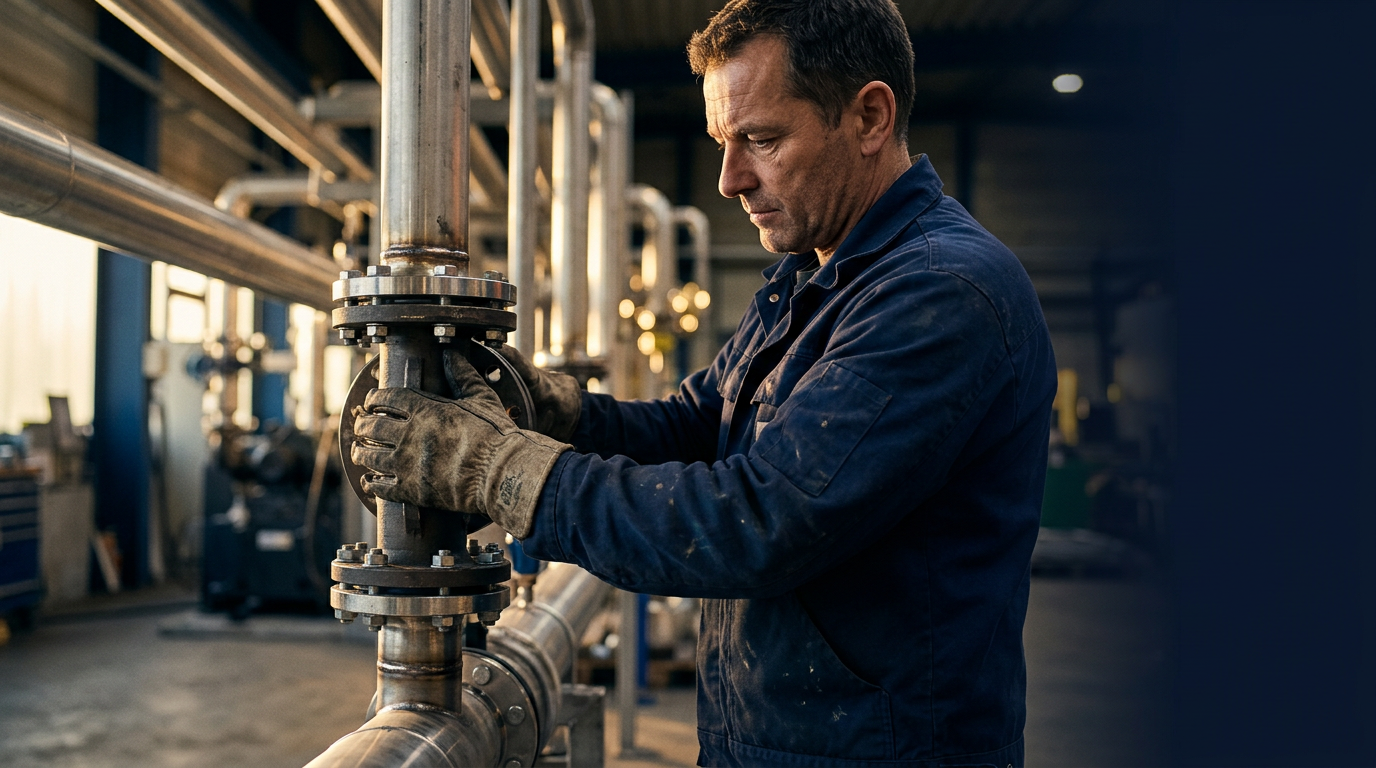 Ein modernes industrielles Rohrsystem, das durch erneuerbare Prozesswärme angetrieben wird